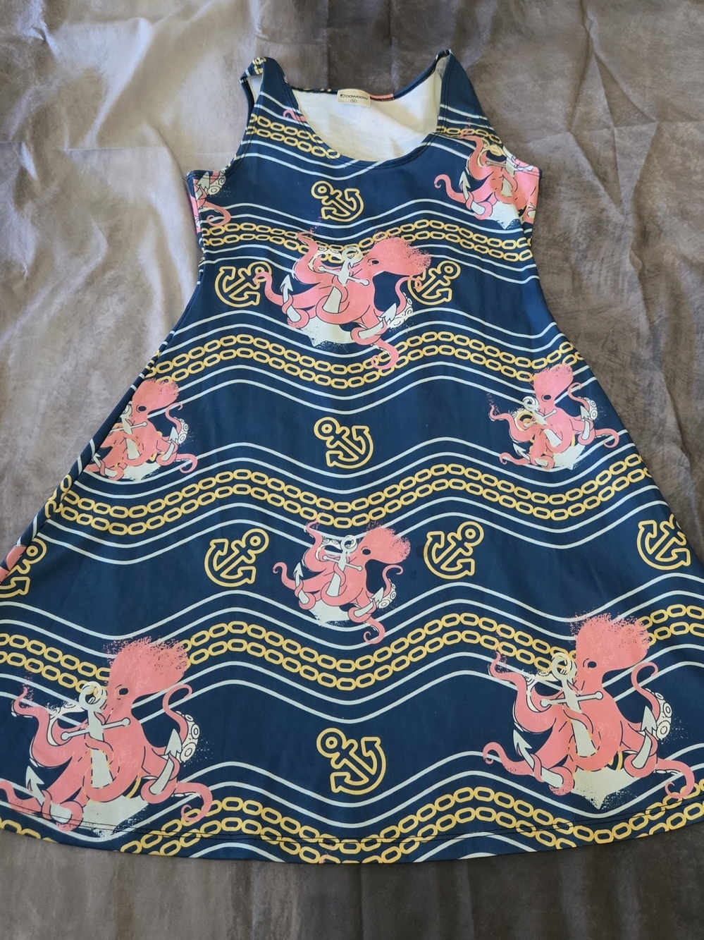 Nautical Navy Dress with Coral Octopus Print